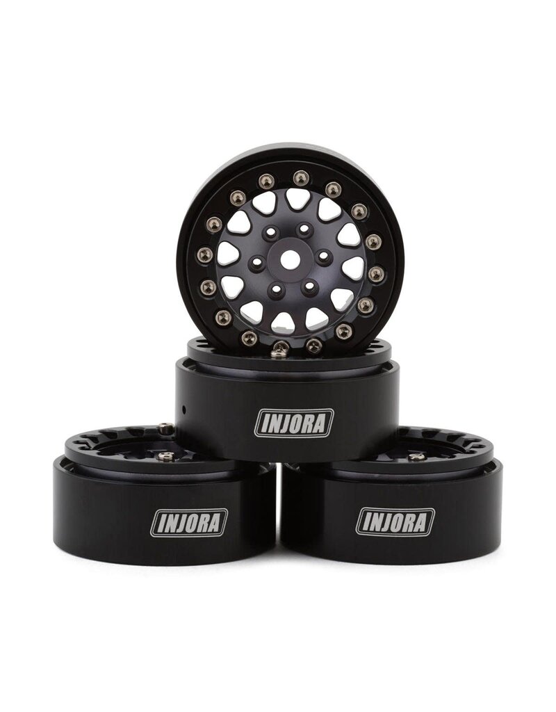 INJORA INJYQW-1311BG 1.3" D-SLOT ALUMINUM MICRO CRAWLER BEADLOCK WHEELS (27G EA) (GREY/BLACK) (4)
