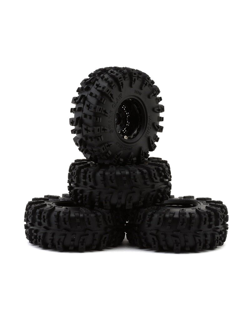 INJORA INJYQW-1305BK-1319 1.3" DEEP DISH ALUMINUM MICRO CRAWLER BEADLOCK WHEELS W/SWAMP CLAW TIRES (S5) (BLACK) (4) (28G EA) (70MM OD)