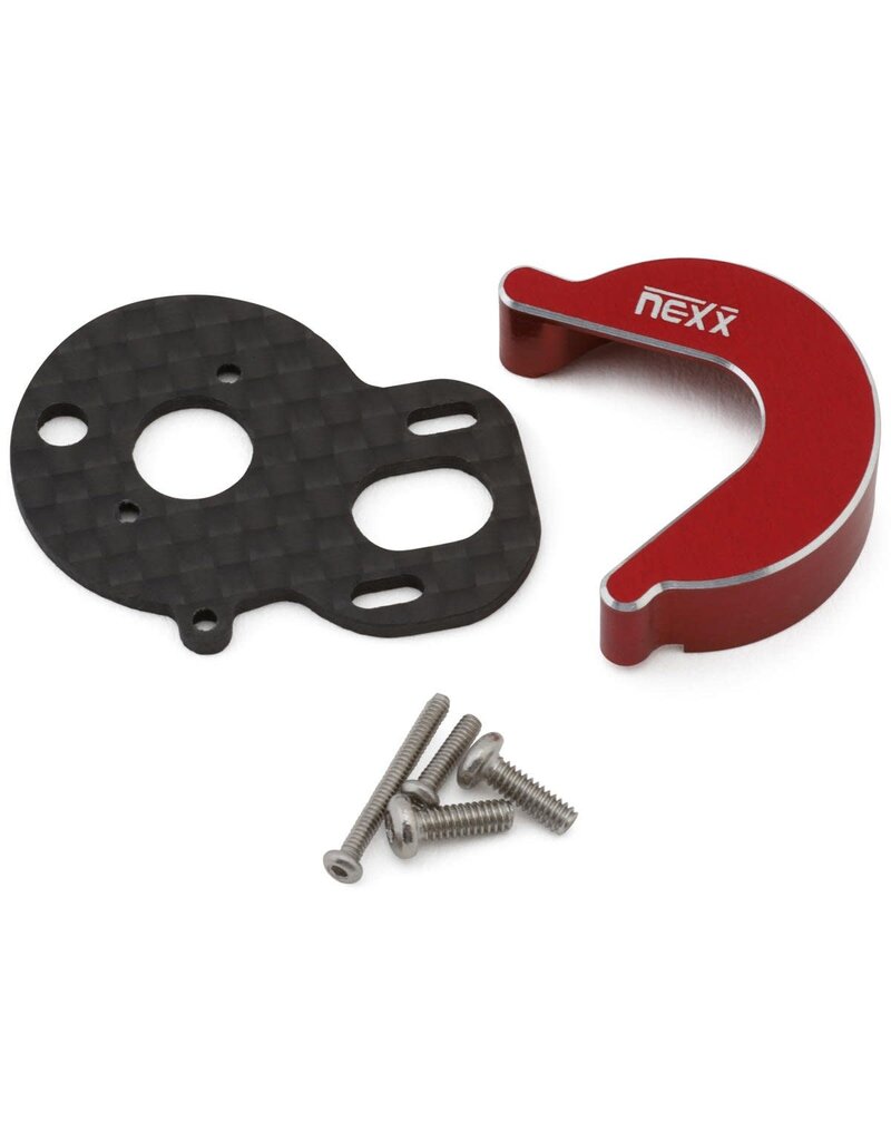 NEXX RACING NX-482-R LOSI MICRO-B CARBON MOTOR PLATE & ALUMINIUM GEARBOX COVER SET (RED) (BRUSHLESS CONVERSION)