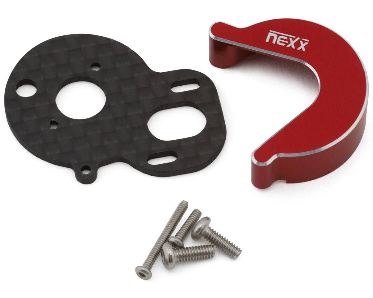 NX-482-R LOSI MICRO-B CARBON MOTOR PLATE & ALUMINIUM GEARBOX COVER SET (RED) (BRUSHLESS CONVERSION)
