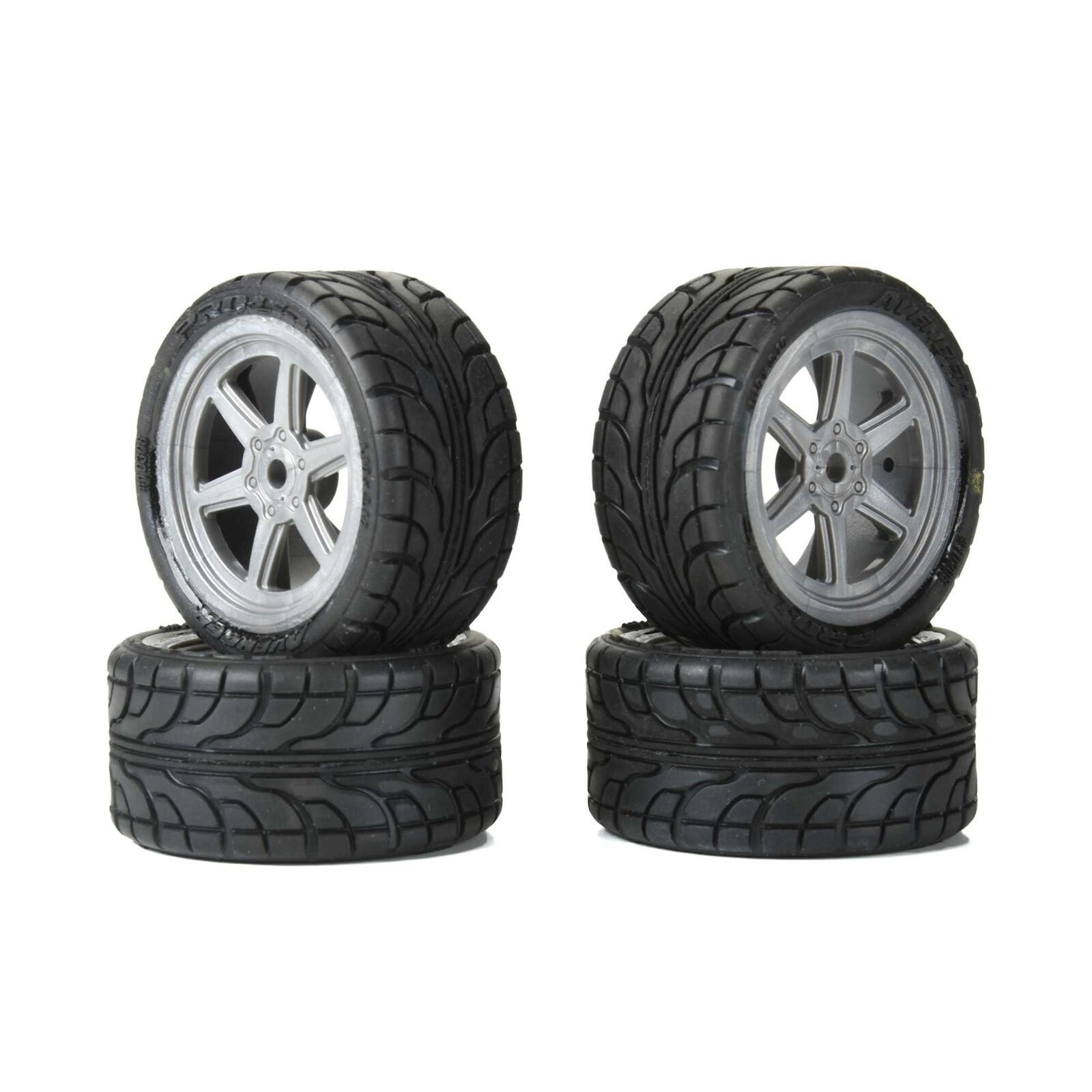 PRO1030810 AVENGER F/R STREET TIRE MOUNTED ON OVERDRIVE GRAY WHEEL 8MM HEX (4) FOR LOSI RACE CAR