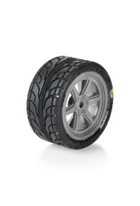 PROLINE RACING PRO1030810 AVENGER F/R STREET TIRE MOUNTED ON OVERDRIVE GRAY WHEEL 8MM HEX (4) FOR LOSI RACE CAR