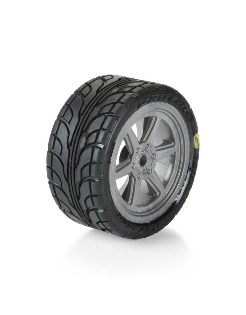 PROLINE RACING PRO1030810 AVENGER F/R STREET TIRE MOUNTED ON OVERDRIVE GRAY WHEEL 8MM HEX (4) FOR LOSI RACE CAR