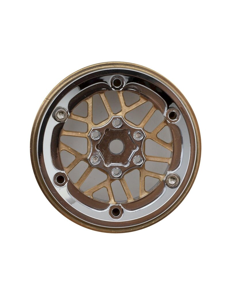 INJORA INJYQW-MW1308SR 1.3" MODUWHEEL BRASS & ALUMINUM MICRO ROCK CRAWLER BEADLOCK WHEELS (43G EA) (GOLD/CHROME) (4)