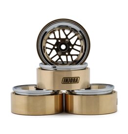 INJORA INJYQW-MW1308SR 1.3" MODUWHEEL BRASS & ALUMINUM MICRO ROCK CRAWLER BEADLOCK WHEELS (43G EA) (GOLD/CHROME) (4)