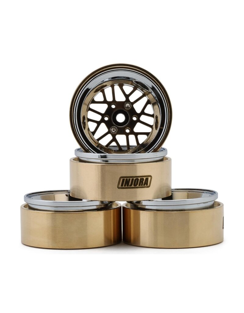 INJORA INJYQW-MW1308SR 1.3" MODUWHEEL BRASS & ALUMINUM MICRO ROCK CRAWLER BEADLOCK WHEELS (43G EA) (GOLD/CHROME) (4)