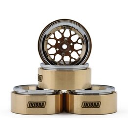 INJORA INJYQW-MW1307SR 1.3" MODUWHEEL BRASS & ALUMINUM MICRO ROCK CRAWLER BEADLOCK WHEELS (43G EA) (BRONZE/CHROME) (4)