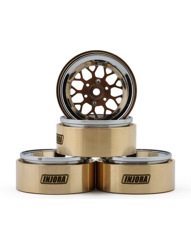 INJORA INJYQW-MW1307SR 1.3" MODUWHEEL BRASS & ALUMINUM MICRO ROCK CRAWLER BEADLOCK WHEELS (43G EA) (BRONZE/CHROME) (4)