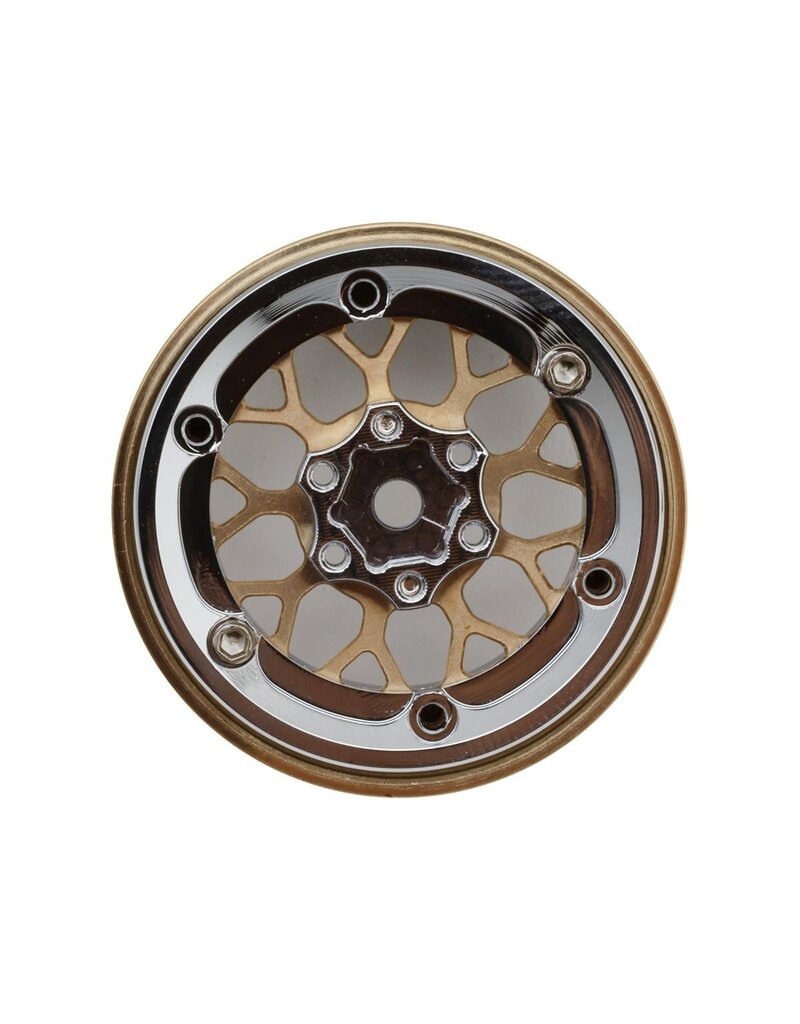INJORA INJYQW-MW1307SR 1.3" MODUWHEEL BRASS & ALUMINUM MICRO ROCK CRAWLER BEADLOCK WHEELS (43G EA) (BRONZE/CHROME) (4)