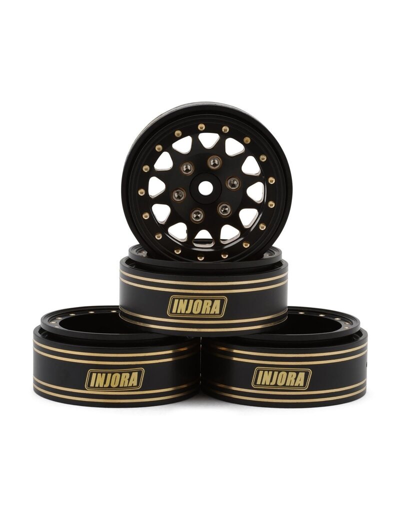 INJORA INJYQW-1301BGD 1.3" D-SLOT BRASS MICRO ROCK CRAWLER BEADLOCK WHEELS (68G EA) (BLACK) (4)