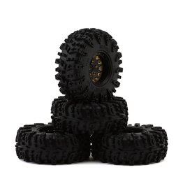 INJORA INJYQW-1301BGD-1319 1.3" DEEP DISH BRASS MICRO CRAWLER BEADLOCK WHEELS W/SWAMP CLAW TIRES (S5) (BLACK) (4) (68G EA) (70MM OD)