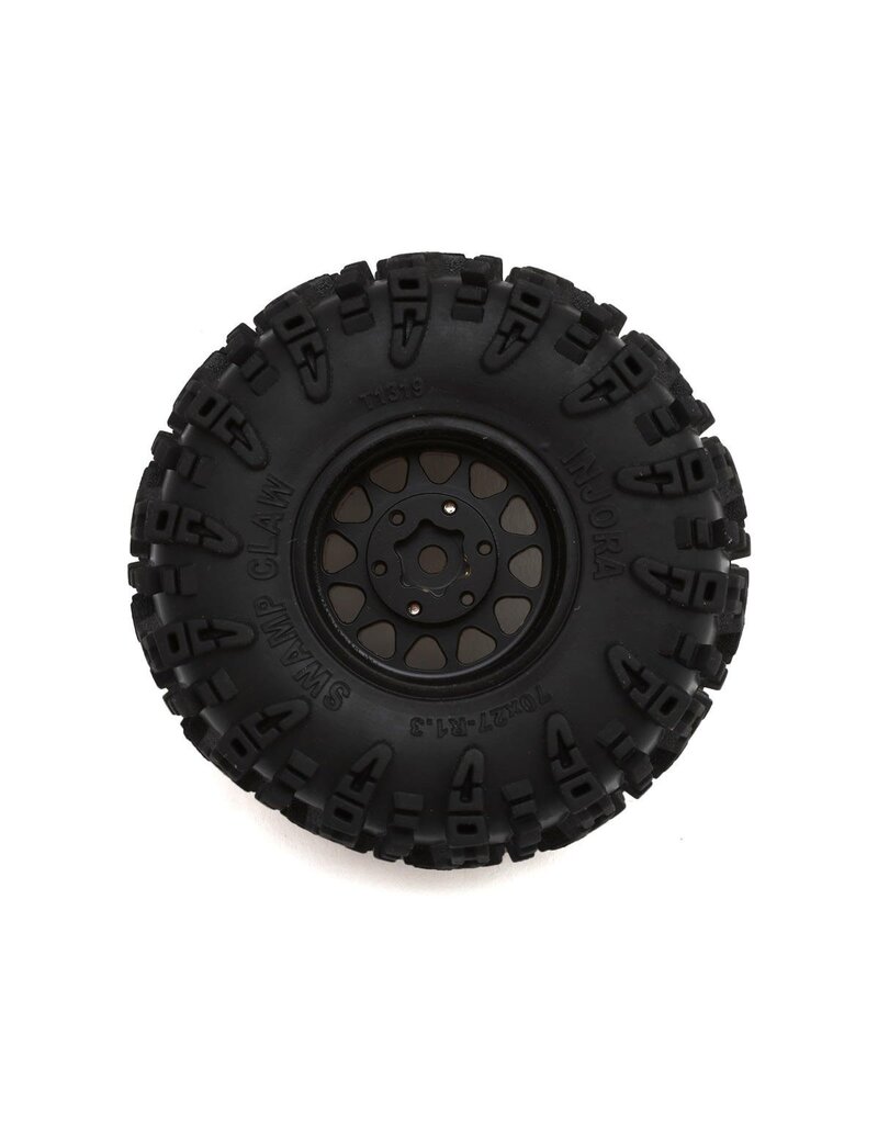 INJORA INJYQW-1301BGD-1319 1.3" DEEP DISH BRASS MICRO CRAWLER BEADLOCK WHEELS W/SWAMP CLAW TIRES (S5) (BLACK) (4) (68G EA) (70MM OD)
