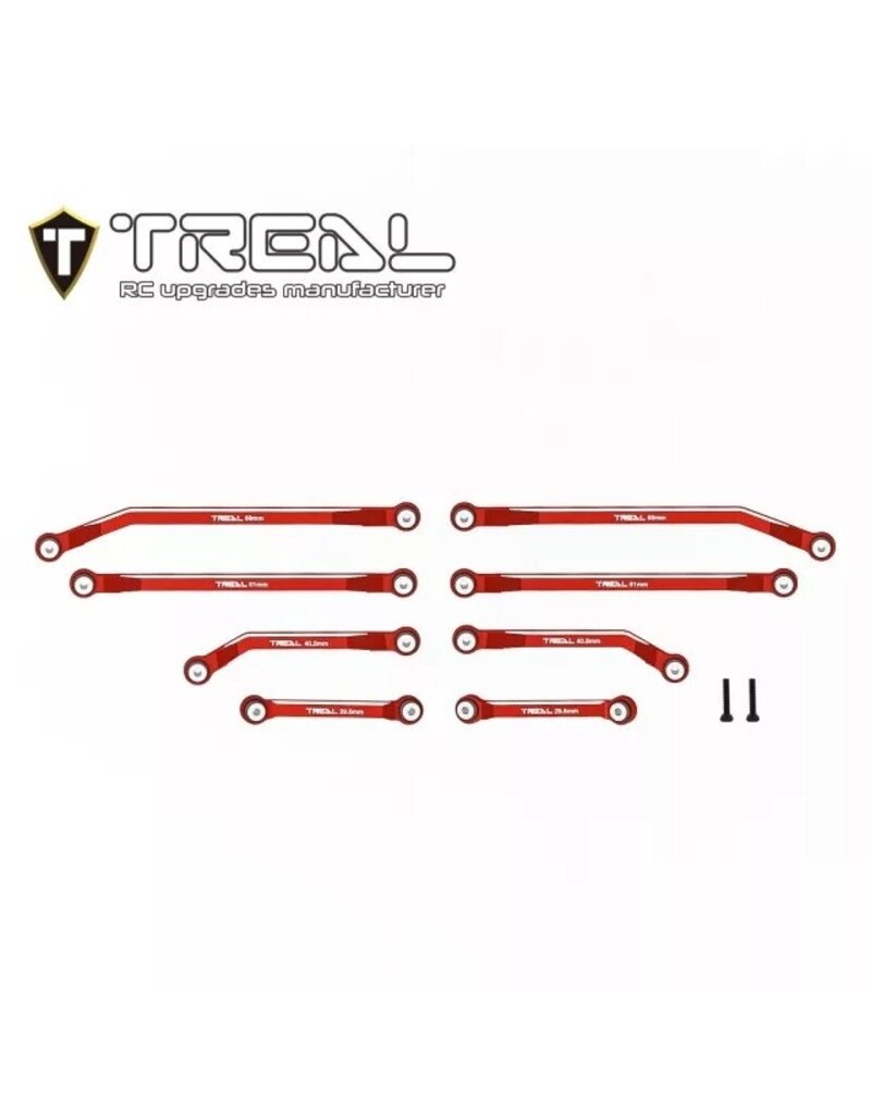 TREAL TRLX003AGWO5V SCX24 HIGH CLEARENCE LINKS FOR DEADBOLT BETTY 4 LINK DESIGN RED