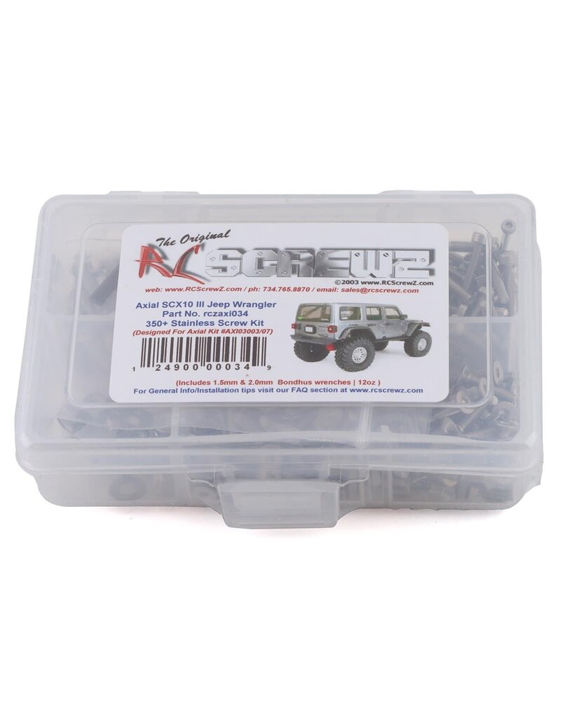 RC SCREWZ RCZAXI034 AXIAL SCX10 III STAINLESS STEEL SCREW KIT