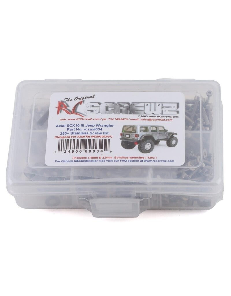 RCSCREWS RCZAXI034 AXIAL SCX10 III STAINLESS STEEL SCREW KIT