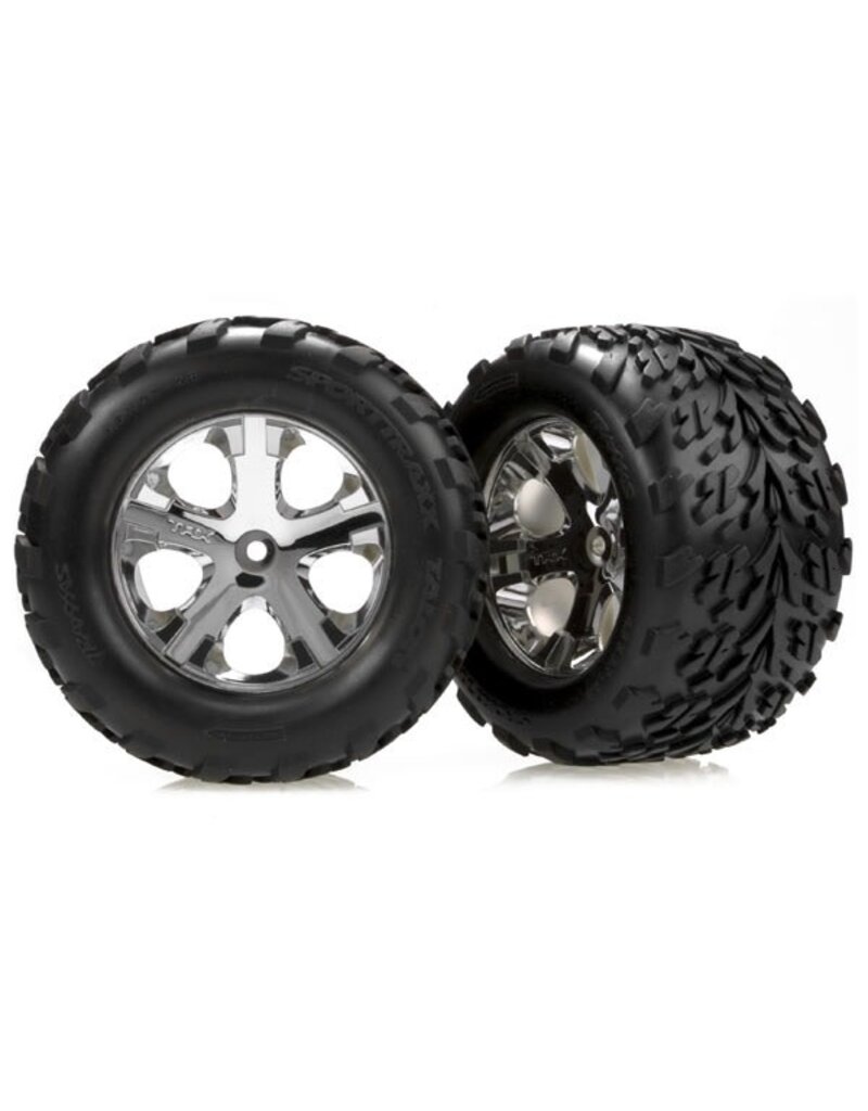 TRAXXAS TRA3669 TIRES & WHEELS, ASSEMBLED, GLUED (2.8') (ALL-STAR CHROME WHEELS, TALON TIRES, FOAM INSERTS) (NITRO REAR/ ELECTRIC FRONT) (2)