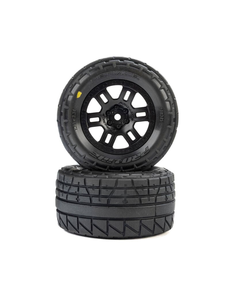 PROLINE RACING ***PRE-ORDER*** PRO1034510 MENACE F/R STREET TIRES MOUNTED 12MM BLACK SPLIT SIX FOR ARRMA MINI KRATON