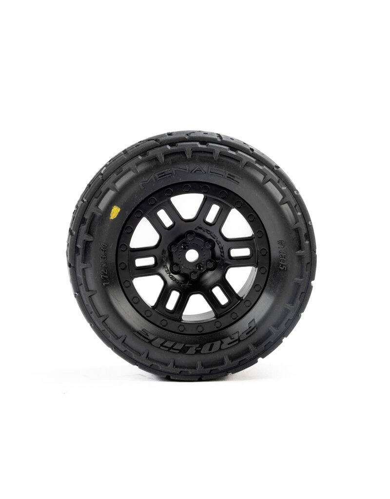 PROLINE RACING PRO1034510 MENACE F/R STREET TIRES MOUNTED 12MM BLACK SPLIT SIX FOR ARRMA MINI KRATON