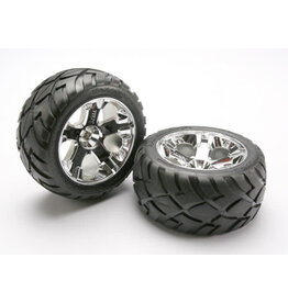 TRAXXAS TRA5576R TIRES & WHEELS, ASSEMBLED, GLUED (ALL-STAR CHROME WHEELS, ANACONDA TIRES, FOAM INSERTS) (NITRO REAR/ ELECTRIC FRONT) (1 LEFT, 1 RIGHT)