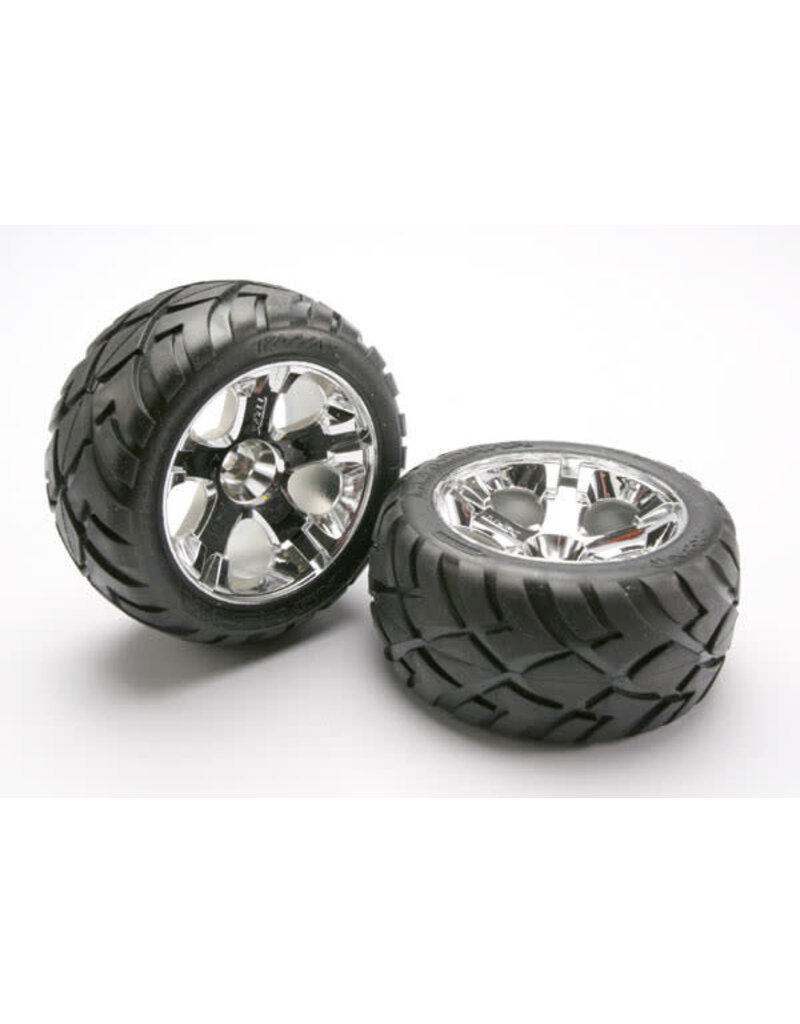 TRAXXAS TRA5576R TIRES & WHEELS, ASSEMBLED, GLUED (ALL-STAR CHROME WHEELS, ANACONDA TIRES, FOAM INSERTS) (NITRO REAR/ ELECTRIC FRONT) (1 LEFT, 1 RIGHT)