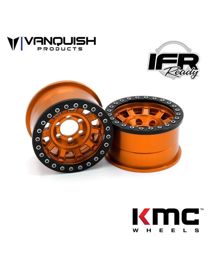 VANQUISH VPS07785 KMC 1.9 KM236 TANK ALUMINUM BEADLOCK WHEELS: ORANGE (2)