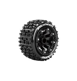 LOUISE LOULT3278SB ST-PIONEER 1/16 2.2" STADIUM TRUCK TIRES, 12MM HEX, SOFT, MOUNTED ON BLACK RIM, FRONT/REAR (2)
