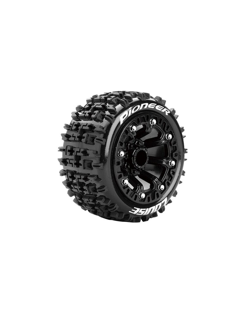 LOUISE LOULT3278SB ST-PIONEER 1/16 2.2" STADIUM TRUCK TIRES, 12MM HEX, SOFT, MOUNTED ON BLACK RIM, FRONT/REAR (2)