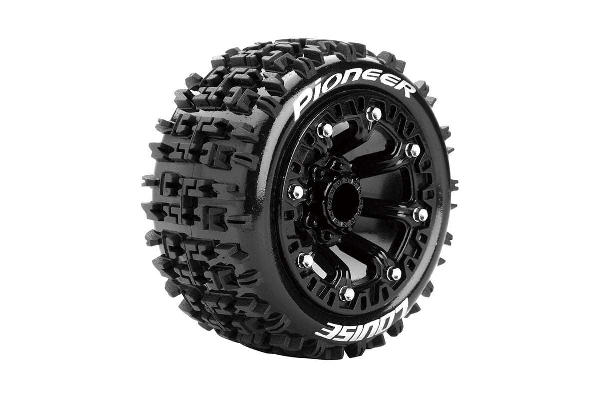 LOULT3278SB ST-PIONEER 1/16 2.2" STADIUM TRUCK TIRES, 12MM HEX, SOFT, MOUNTED ON BLACK RIM, FRONT/REAR (2)