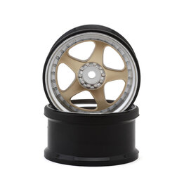 HAYASHI GARAGE HG-20166 NIZ 5-SPOKE MULTIPIECE STYLE 1/10 DRIFT WHEELS (GOLD) (2) (6MM OFFSET) W/12MM HEX