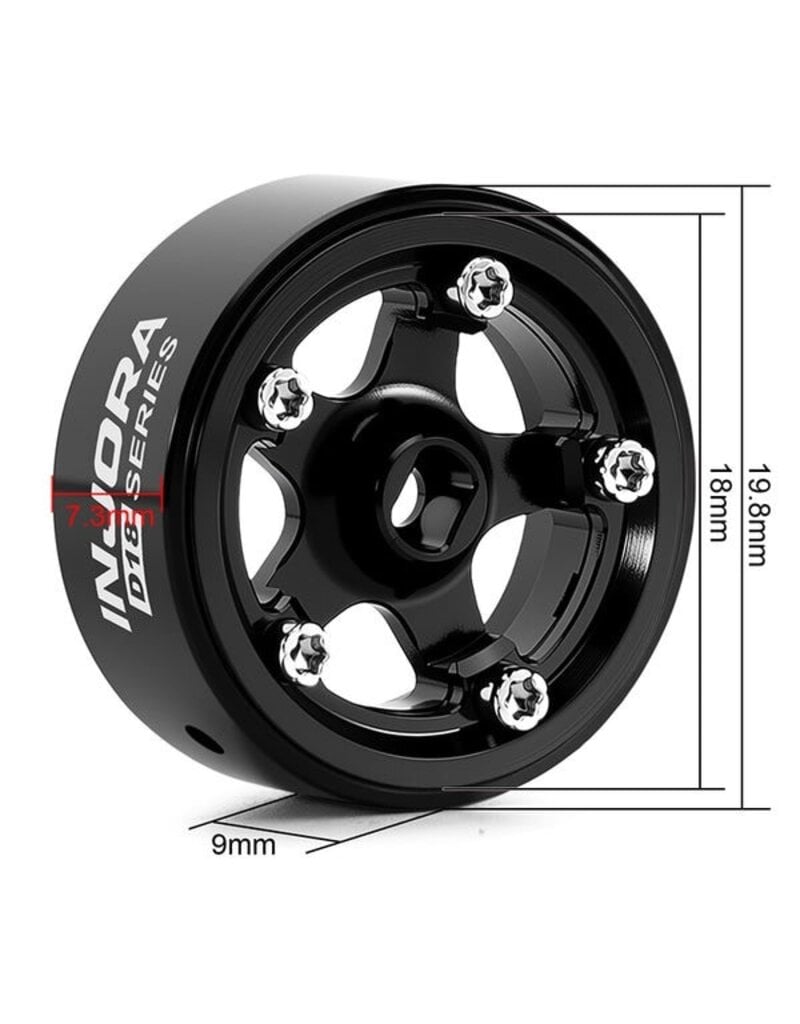 INJORA INJW7002BK-18 AXIAL SCX30 0.7" 5-SPOKE ALUMINUM MICRO ROCK CRAWLER BEADLOCK WHEELS (BLACK) (4) (3.4G EA)
