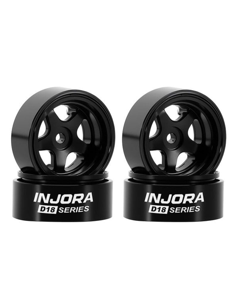 INJORA INJW7002BK-18 AXIAL SCX30 0.7" 5-SPOKE ALUMINUM MICRO ROCK CRAWLER BEADLOCK WHEELS (BLACK) (4) (3.4G EA)