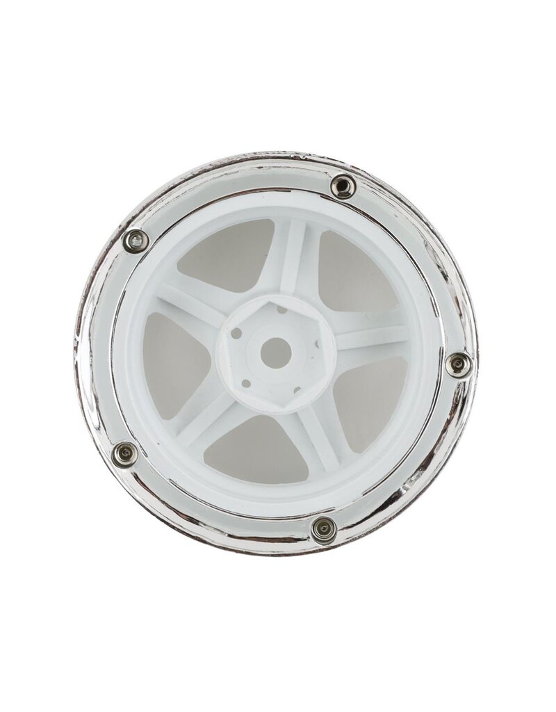 DS RACING DSC-DE-011 ELEMENT 5 SPOKE DRIFT WHEELS WHITE FACE CHROME LIP W/GOLD RIVETS (2)