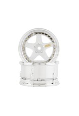 DS RACING DSC-DE-011 ELEMENT 5 SPOKE DRIFT WHEELS WHITE FACE CHROME LIP W/GOLD RIVETS (2)