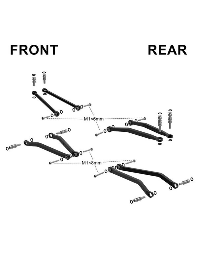 INJORA INJSCX30-02BK AXIAL SCX30 ALUMINUM HIGH CLEARANCE SUSPENSION LINKS SET (BLACK)