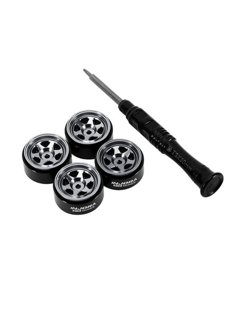 INJORA INJW7001TI-18 AXIAL SCX30 0.7" 6-SPOKE ALUMINUM MICRO ROCK CRAWLER BEADLOCK WHEELS (TITANIUM) (4) (4G EA)