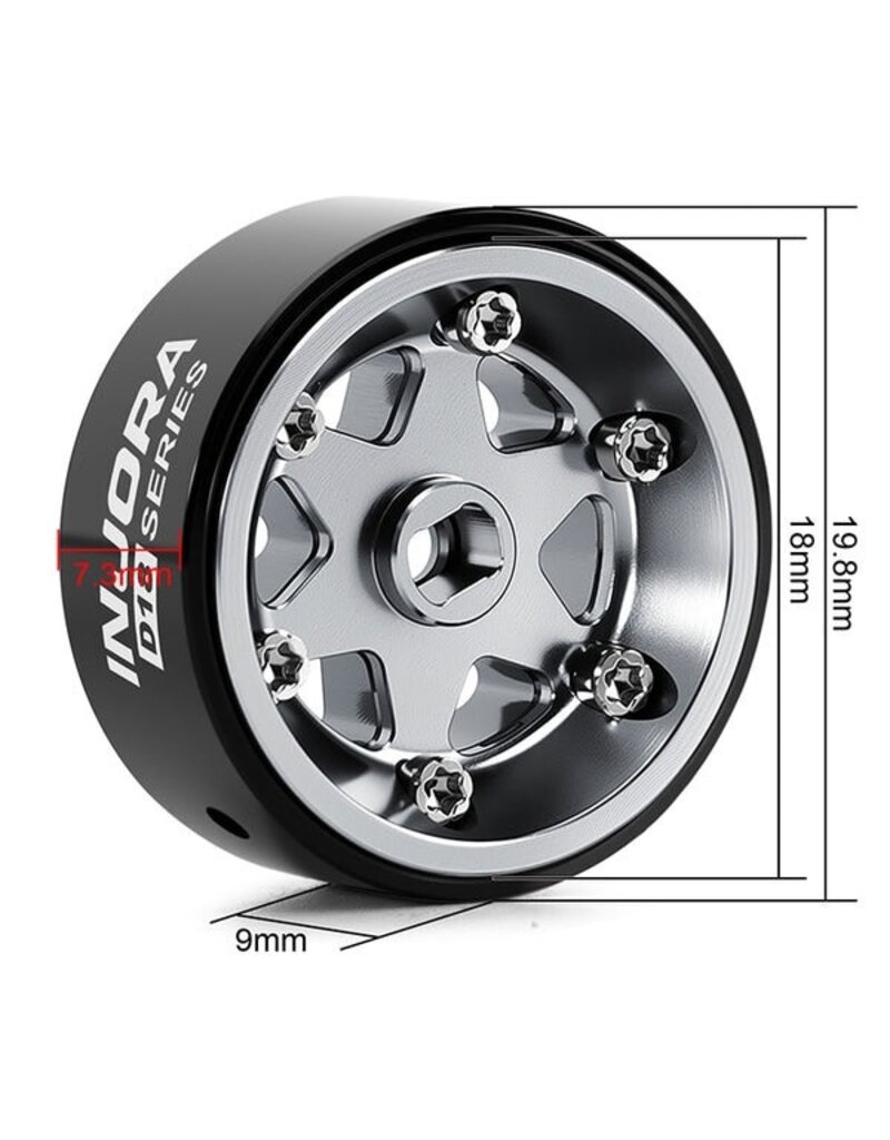 INJORA INJW7001TI-18 AXIAL SCX30 0.7" 6-SPOKE ALUMINUM MICRO ROCK CRAWLER BEADLOCK WHEELS (TITANIUM) (4) (4G EA)