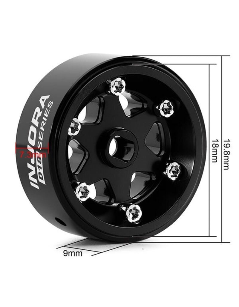 INJORA INJW7001BK-18 AXIAL SCX30 0.7" 6-SPOKE ALUMINUM MICRO ROCK CRAWLER BEADLOCK WHEELS (BLACK) (4) (4G EA)