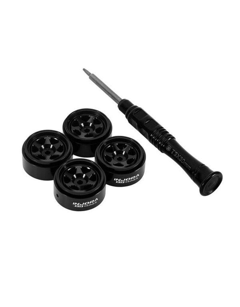 INJORA INJW7001BK-18 AXIAL SCX30 0.7" 6-SPOKE ALUMINUM MICRO ROCK CRAWLER BEADLOCK WHEELS (BLACK) (4) (4G EA)