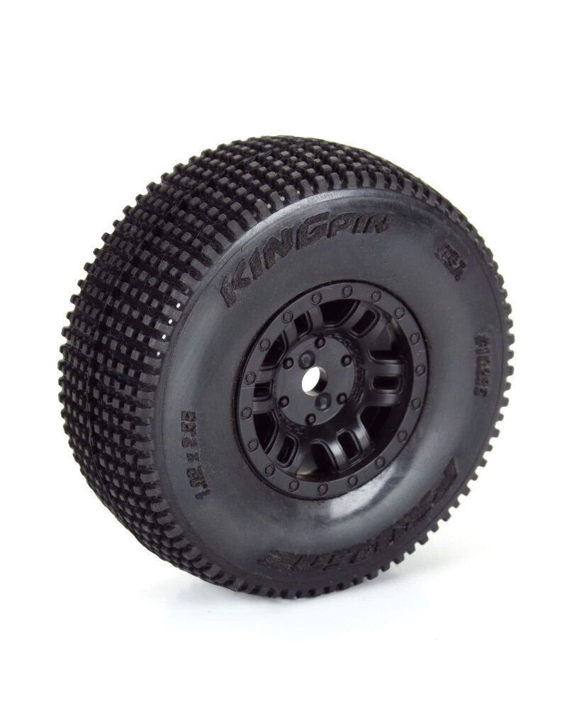 PROLINE RACING PRO1028510 KING-PIN F/R TIRES MOUNTED 12MM HEX BLACK SPLIT SIX (4) FOR ARRMA MOJAVE GROM