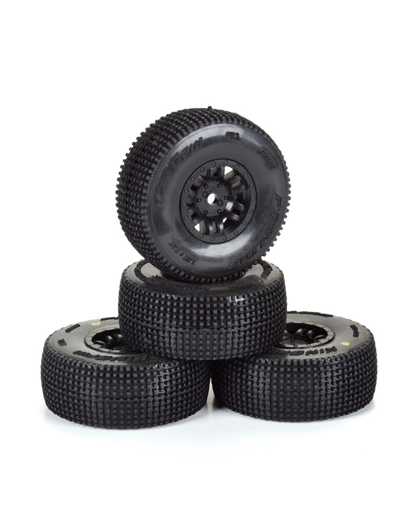 PROLINE RACING PRO1028510 KING-PIN F/R TIRES MOUNTED 12MM HEX BLACK SPLIT SIX (4) FOR ARRMA MOJAVE GROM