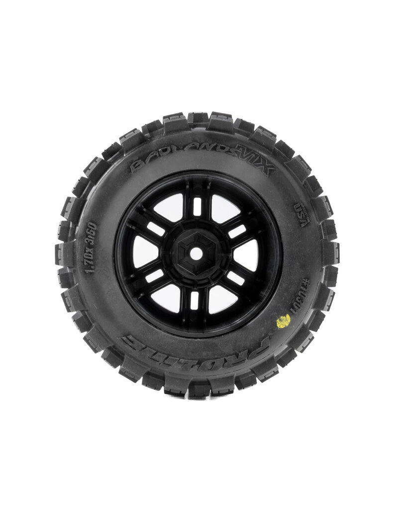 PROLINE RACING PRO1030110 BADLANDS F/R TIRES MTD 12MM BLACK SPLIT SIX (2) FOR ARRMA MINI KRATON