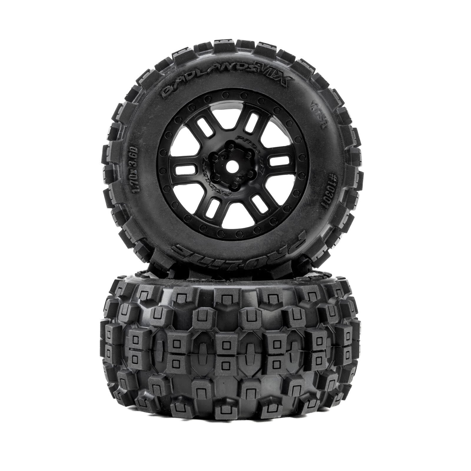 PRO1030110 BADLANDS F/R TIRES MTD 12MM BLACK SPLIT SIX (2) FOR ARRMA MINI KRATON