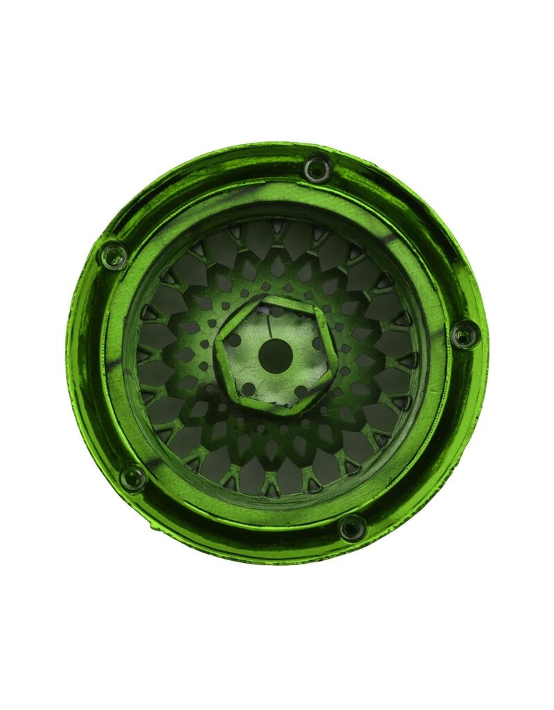 DS RACING DSC-DE-332 ELEMENT MESH 1/10 DRIFT WHEELS (GREEN CHROME) (2) (ADJUSTABLE OFFSET) W/12MM HEX