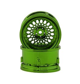 DS RACING DSC-DE-332 ELEMENT MESH 1/10 DRIFT WHEELS (GREEN CHROME) (2) (ADJUSTABLE OFFSET) W/12MM HEX