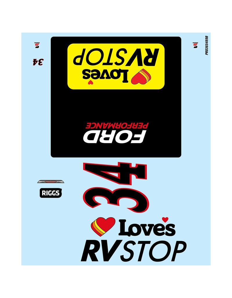 PROLINE RACING PRO365420 LIMITED EDITION PRE-PAINTED/PRE-CUT LAYNE RIGGS #34 LOVE'S BODY FOR LOSI NASCAR