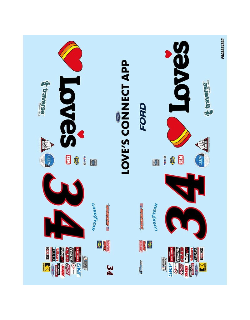 PROLINE RACING PRO365420 LIMITED EDITION PRE-PAINTED/PRE-CUT LAYNE RIGGS #34 LOVE'S BODY FOR LOSI NASCAR
