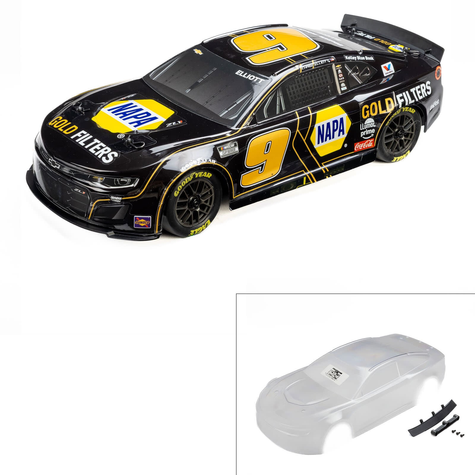 PRO371720 ELLIOTT #9 NAPA AUTO PARTS GOLD FILTERS DIY BLACK 2025 BODY FOR LOSI NASCAR