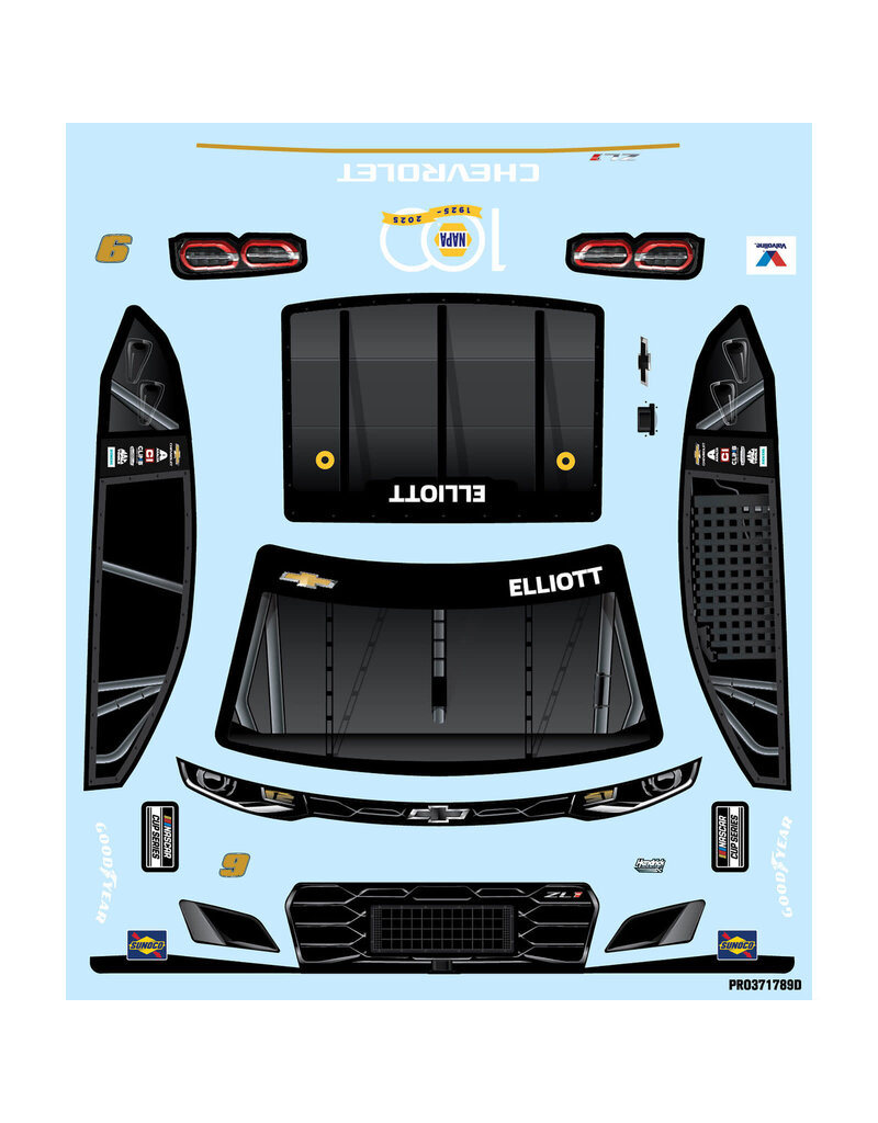 PROLINE RACING PRO371720 ELLIOTT #9 NAPA AUTO PARTS GOLD FILTERS DIY BLACK 2025 BODY FOR LOSI NASCAR