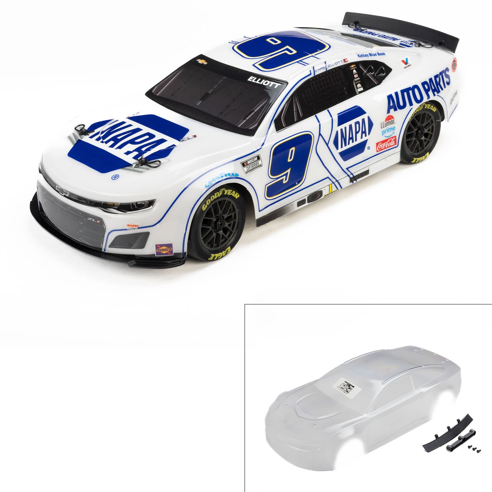 PRO371722 LIMITED EDITION 1/12 CHASE ELLIOTT #9 NAPA DIY CLEAR 2025 BODY: LOSI NASCAR