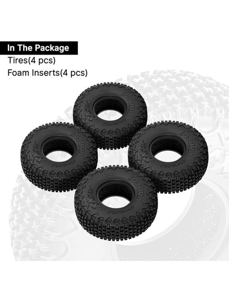INJORA INJT7021 AXIAL SCX30 0.7" XHX PIN MICRO ROCK CRAWLER TIRES (4) (40MM OD) (S5) W/FOAM INSERTS